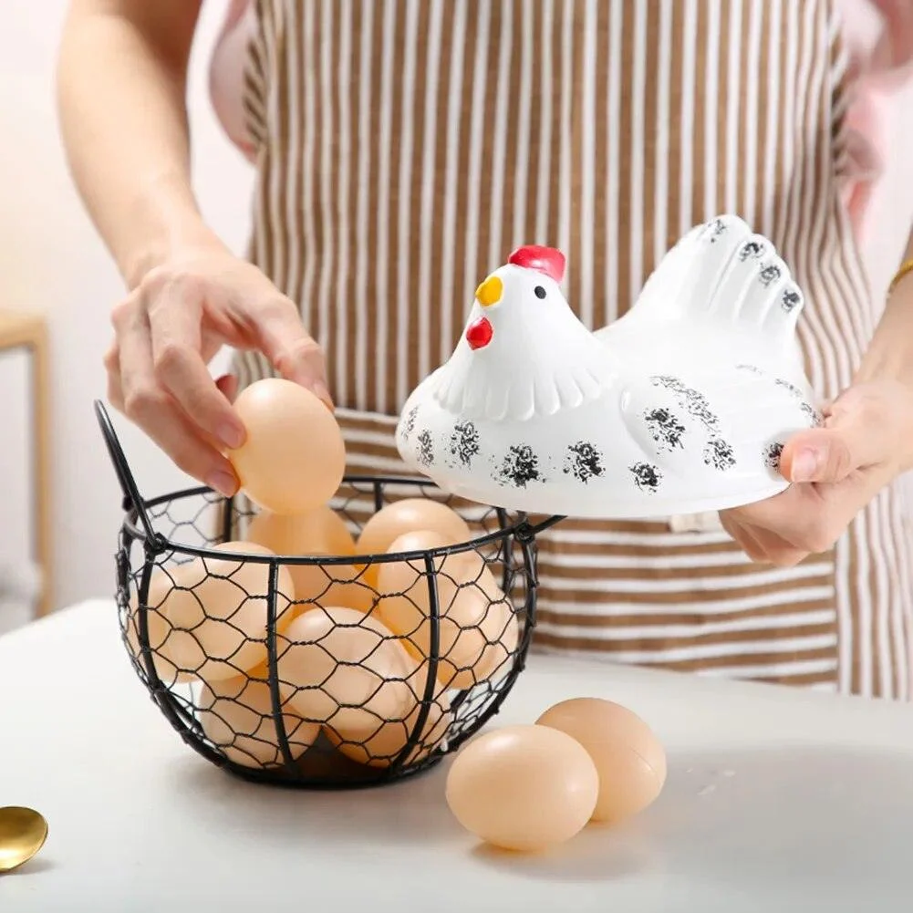Funny Ceramic Hen Egg Storage Basket -