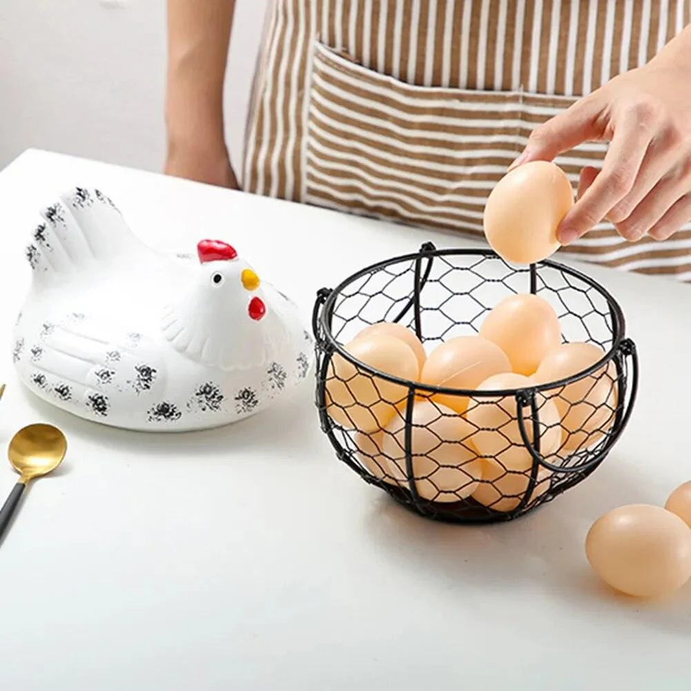 Funny Ceramic Hen Egg Storage Basket -