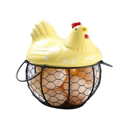 Funny Ceramic Hen Egg Storage Basket -