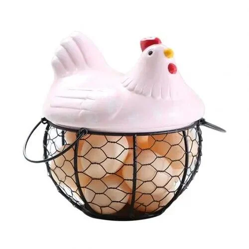 Funny Ceramic Hen Egg Storage Basket -