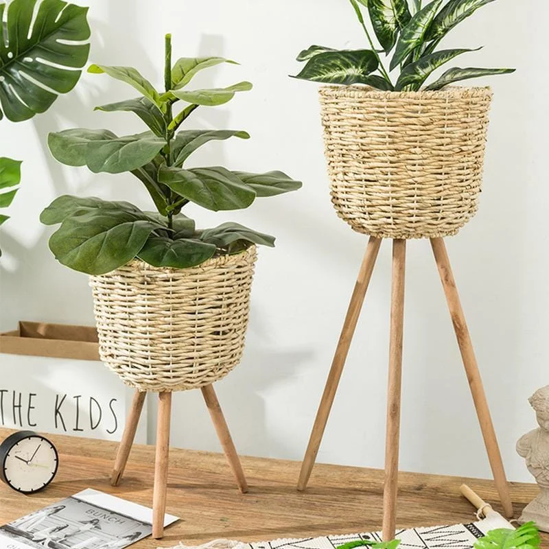 Garden Decoration Floor Vase Plant Stand Wickerwork Flower Pot Holder Display Potted Rack Rustic Decor Plant