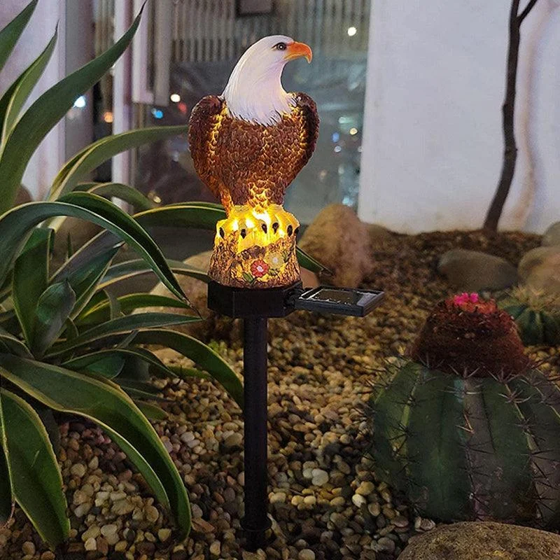 Garden Eagle Owl Parrot Statue LED Solar Light Outdoor Waterproof Lawn Lamp - - #tag1#