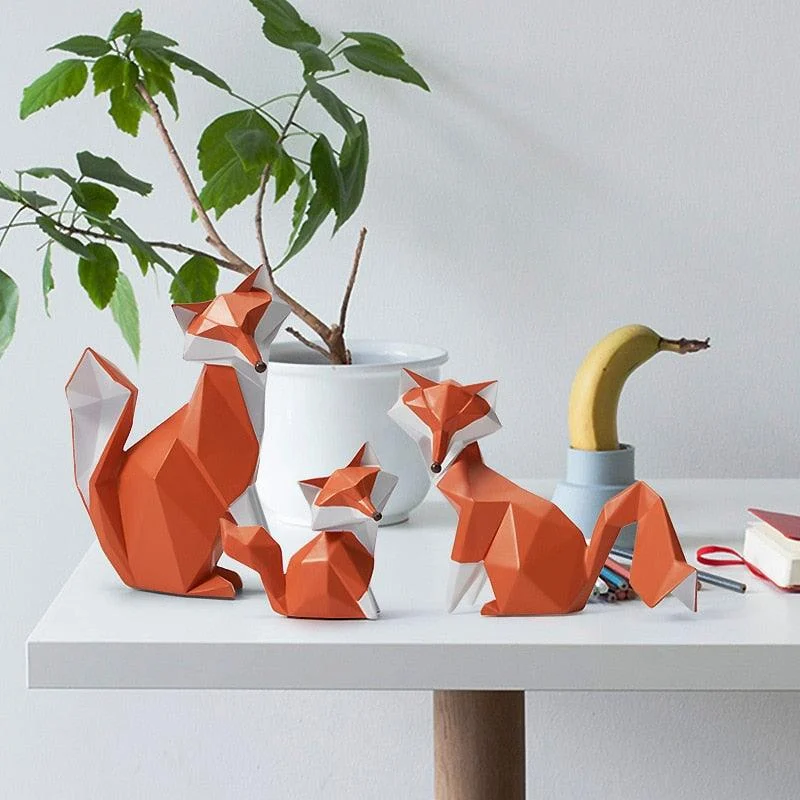 GeometricOrangeFoxFigurine-Homeko3 Geometric Orange Fox Figurine - Homeko