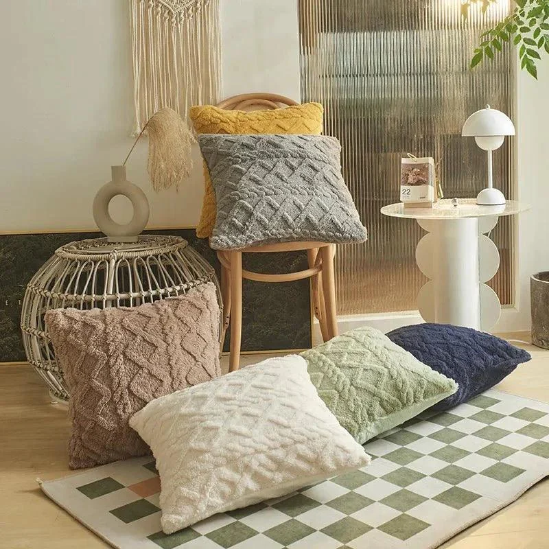 Geometric Plush Cushion Cover - - #tag1#
