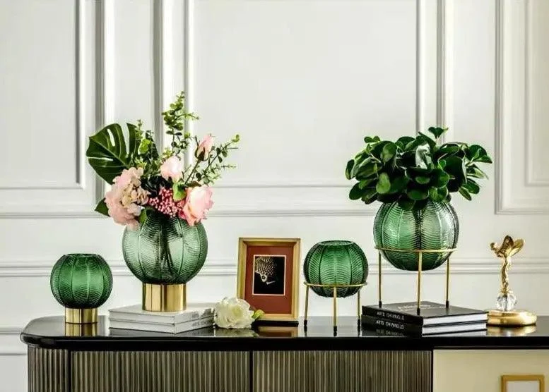 Glass_Vase_with_Metal_Base_-_-4195670 Glass Vase with Metal Base -