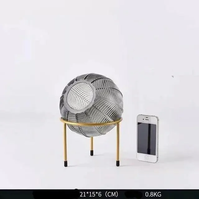 Glass_Vase_with_Metal_Base_-_-4195717 Glass Vase with Metal Base -