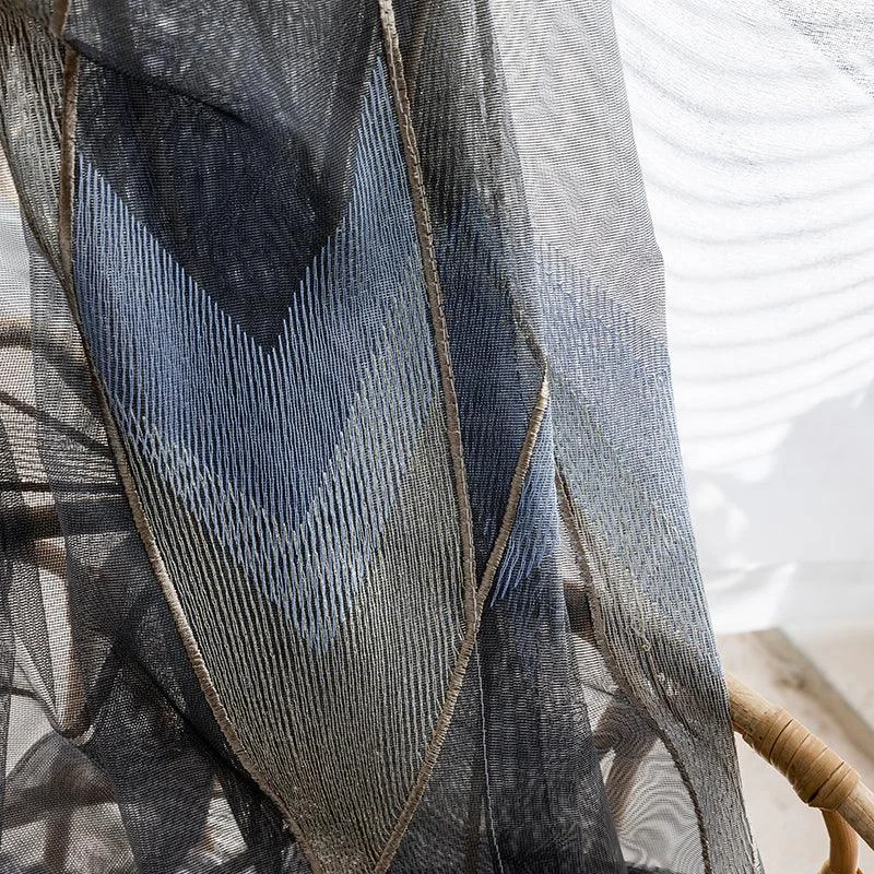 GoldGrayGeometricTulleCurtain-Homeko3 Gold Gray Geometric Tulle Curtain - Homeko