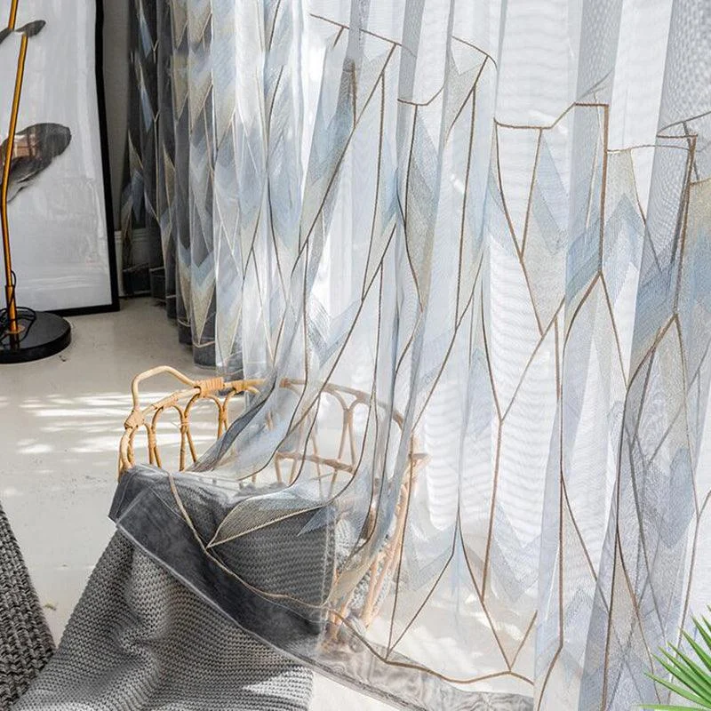 GoldGrayGeometricTulleCurtain-Homeko6 Gold Gray Geometric Tulle Curtain - Homeko