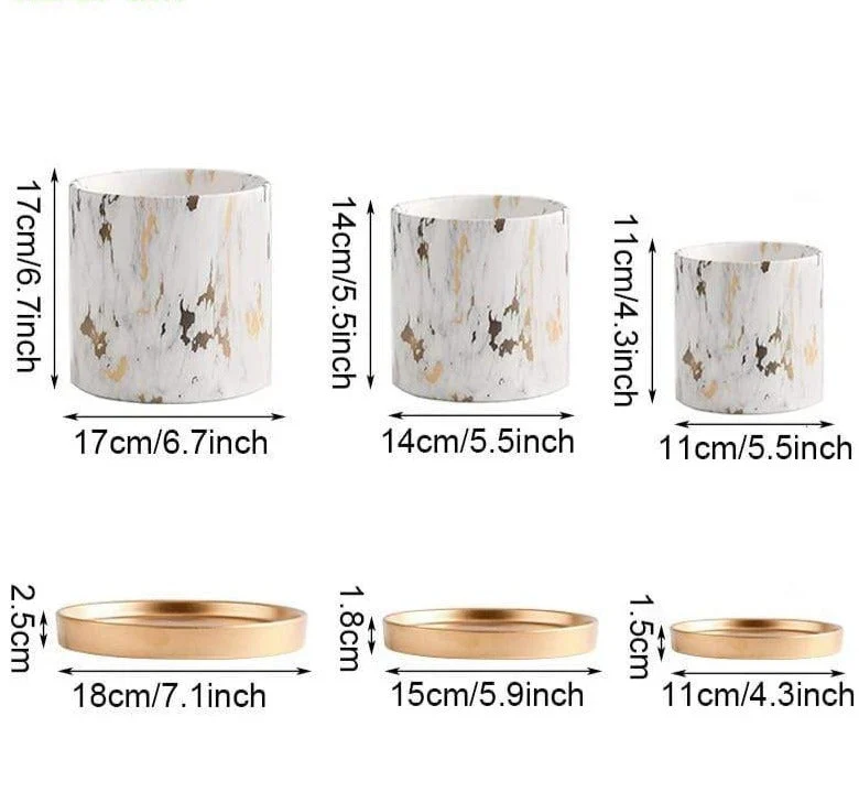 Golden Marble Pattern Succulents Pot Plant Pot With Tray Ceramic Cylindrical Shape Flower Pot Home Christmas 0395bda8 Acf1 4009 93ac 3dd858745752