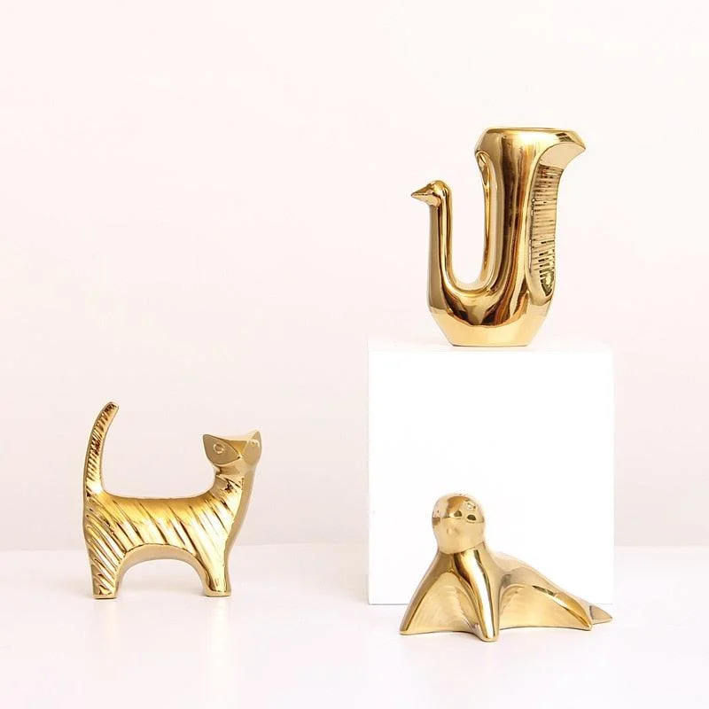 GoldenCeramicabstractAnimalFigurines-Homeko3 Golden Ceramic abstract Animal Figurines - Homeko