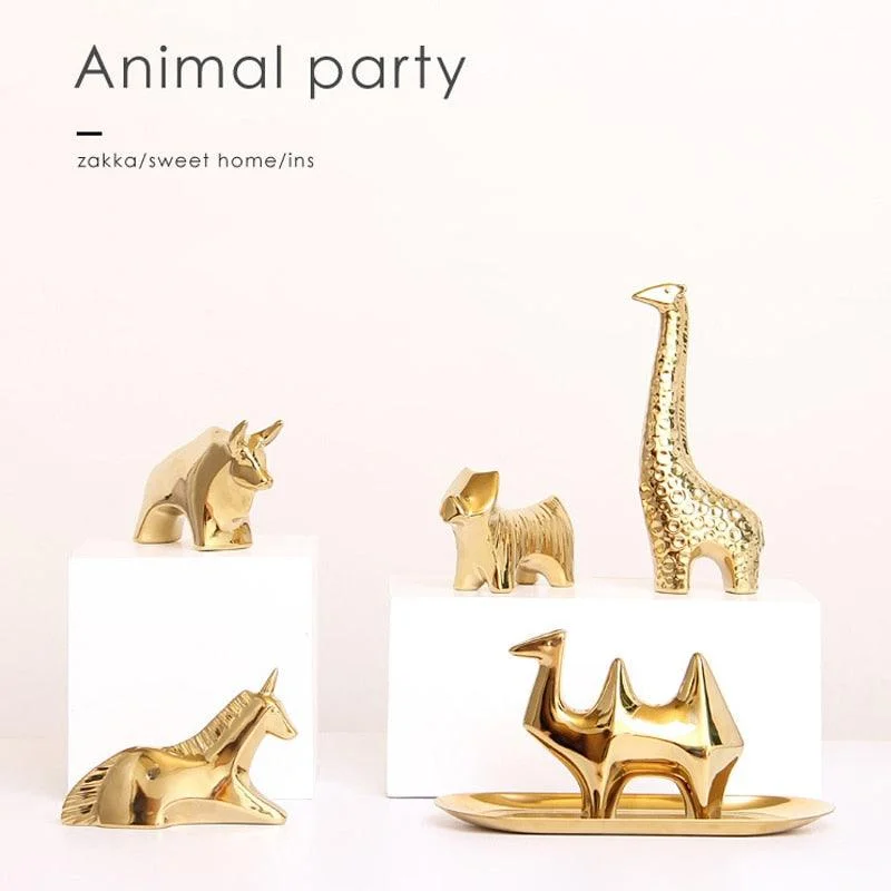 GoldenCeramicabstractAnimalFigurines-Homeko4 Golden Ceramic abstract Animal Figurines - Homeko