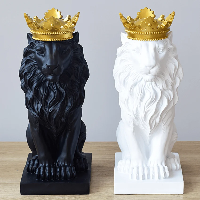 GoldenCrownedLionSculpture-Homeko4 Golden Crowned Lion Sculpture - Homeko