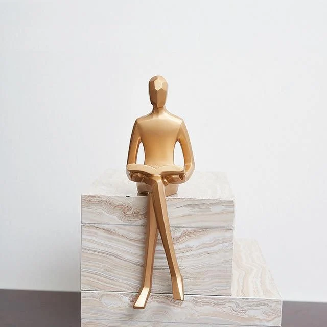 Golden Geometric Sitting Statue - Homeko