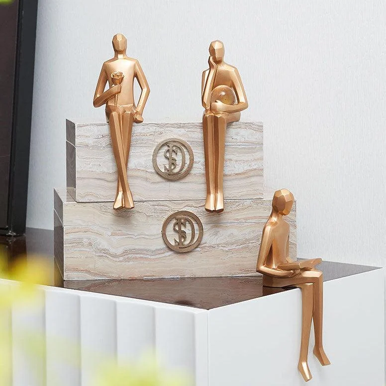 Golden Geometric Sitting Statue - Homeko