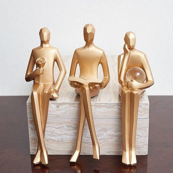 GoldenGeometricSittingStatue-Homeko3 Golden Geometric Sitting Statue - Homeko