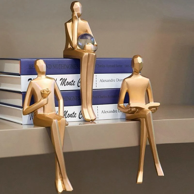 GoldenGeometricSittingStatue-Homeko4 Golden Geometric Sitting Statue - Homeko