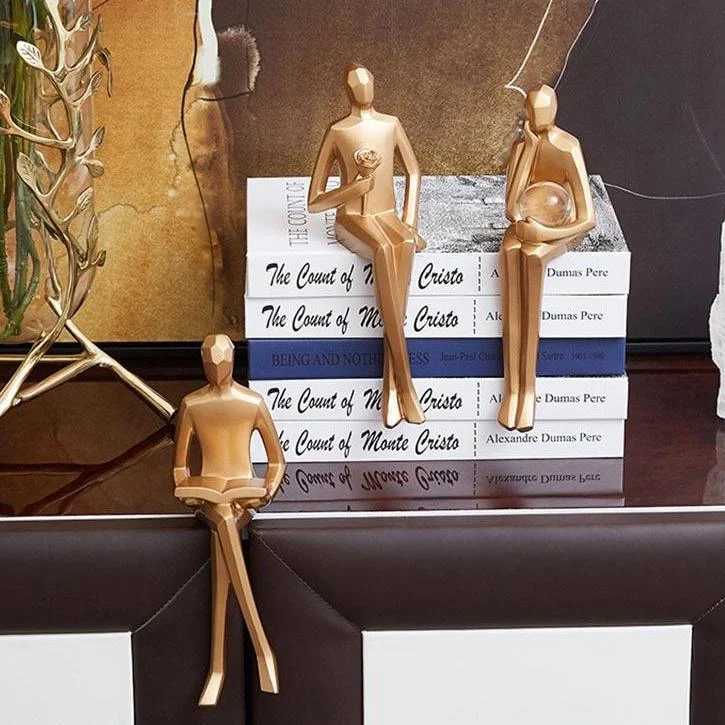 GoldenGeometricSittingStatue-Homeko5 Golden Geometric Sitting Statue - Homeko
