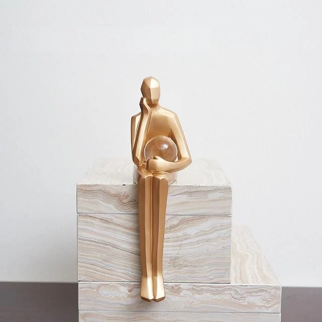 GoldenGeometricSittingStatue-Homeko9 Golden Geometric Sitting Statue - Homeko