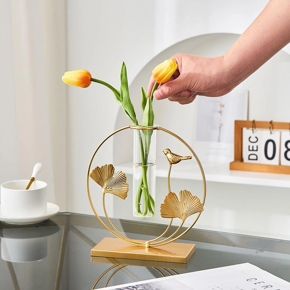 GoldenGlassTubeVase-Homeko4 Golden Glass Tube Vase - Homeko