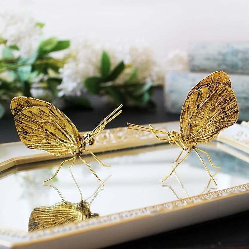 GoldenMetalButterflyOrnament-Homeko3 Golden Metal Butterfly Ornament - Homeko