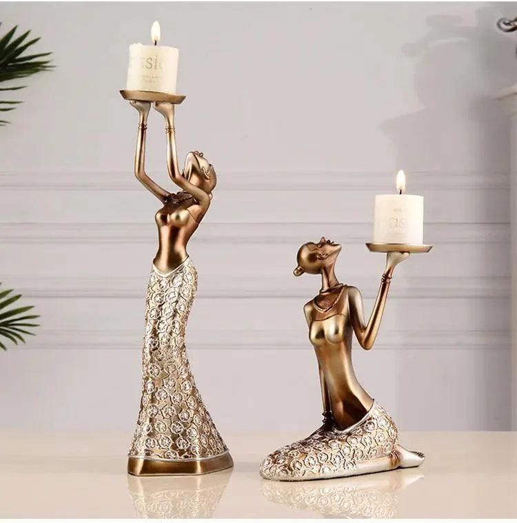 Golden Lady Candle Holders -