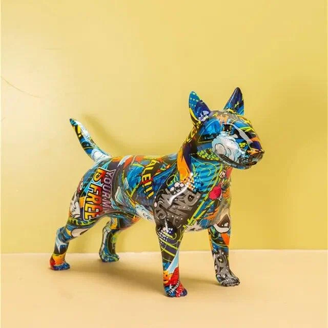 Graffiti Bullterrier Painted Sculptures and Statues Office Decor Resin Crafts -