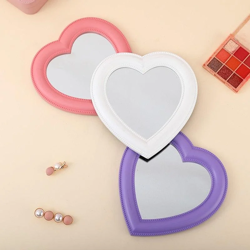 H93596729aaee4181945d593796eab3fdE Pink Heart Shaped Compact Mirror - ISTANBULLU LTD