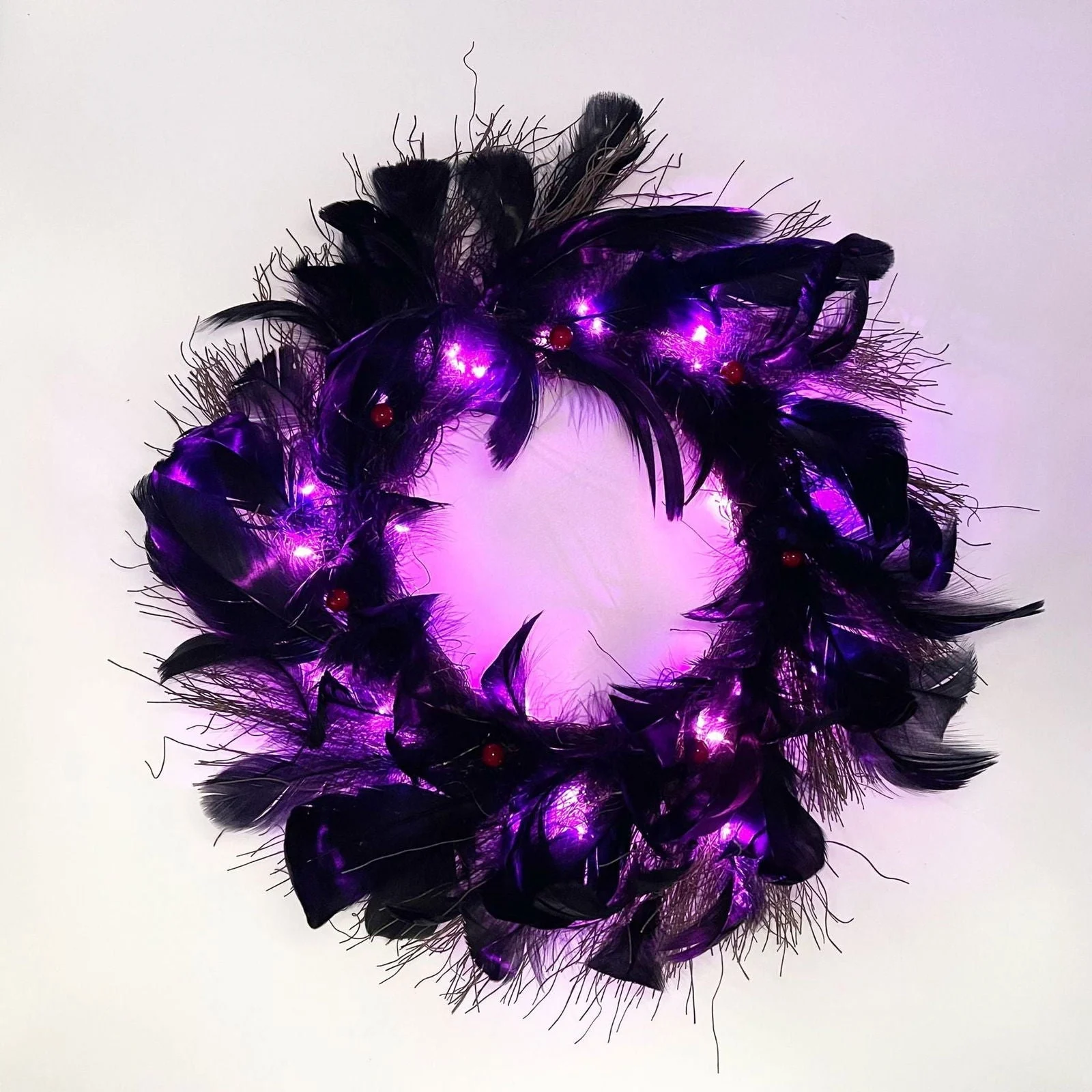 Halloween Black Crow Black Feather Wreath Glowable -  - #tag1#