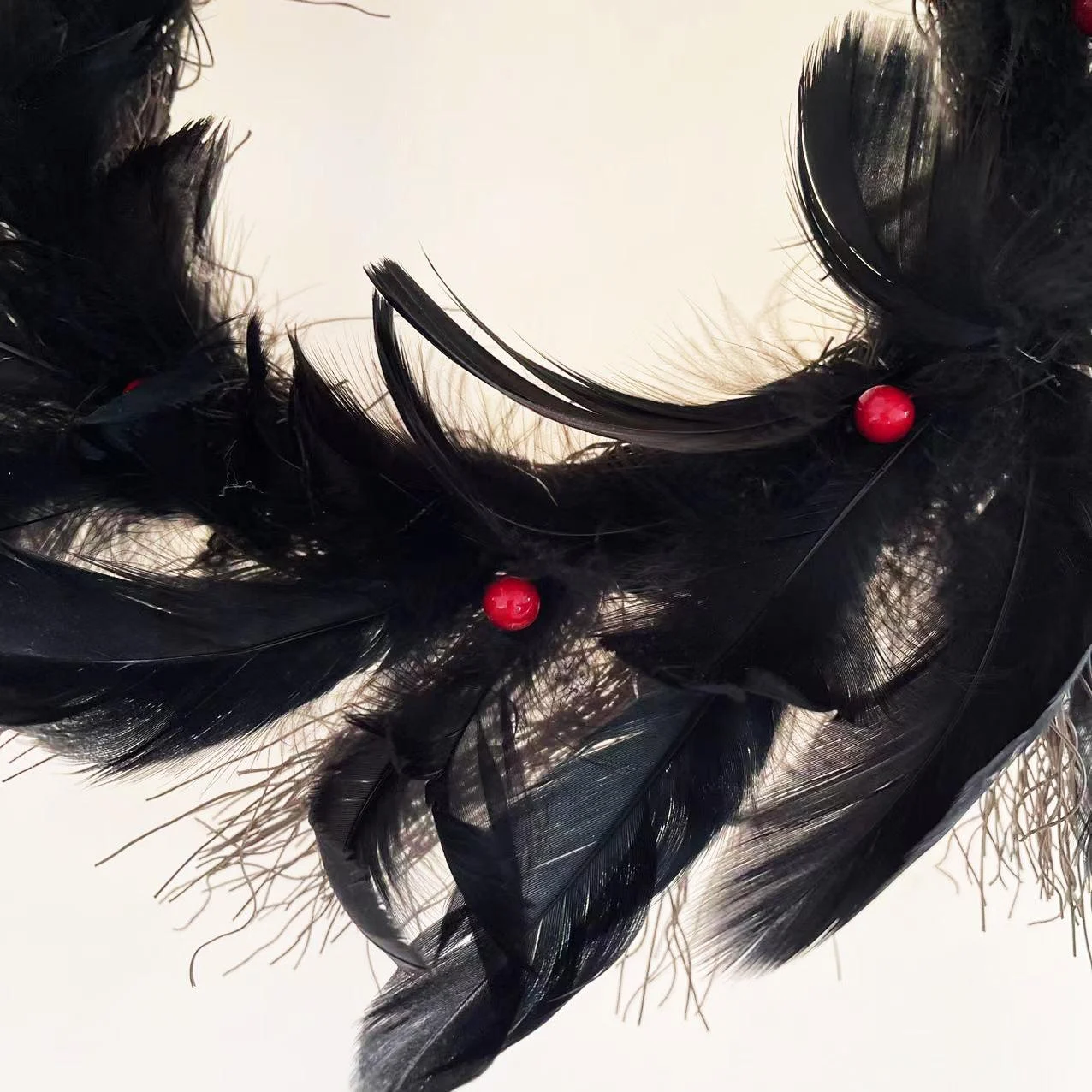Halloween Black Feather Wreath-with Lights -  - #tag1#