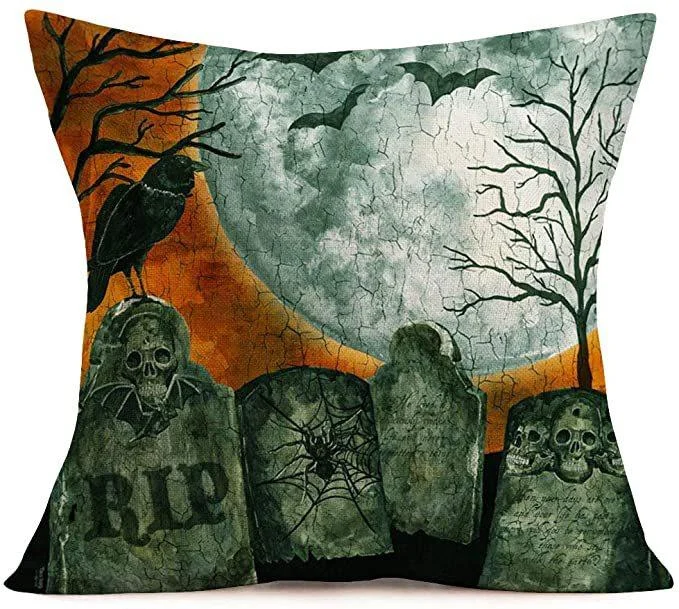 Halloween_Gray-green_Skull_Tombstone_Pillow_-_-_tag1_-4257237 Halloween Gray-green Skull Tombstone Pillow - - #tag1#