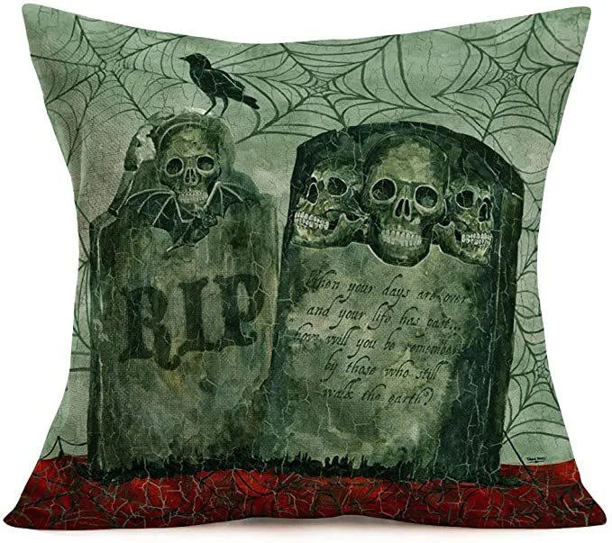 Halloween_Gray-green_Skull_Tombstone_Pillow_-_-_tag1_-4257250 Halloween Gray-green Skull Tombstone Pillow - - #tag1#
