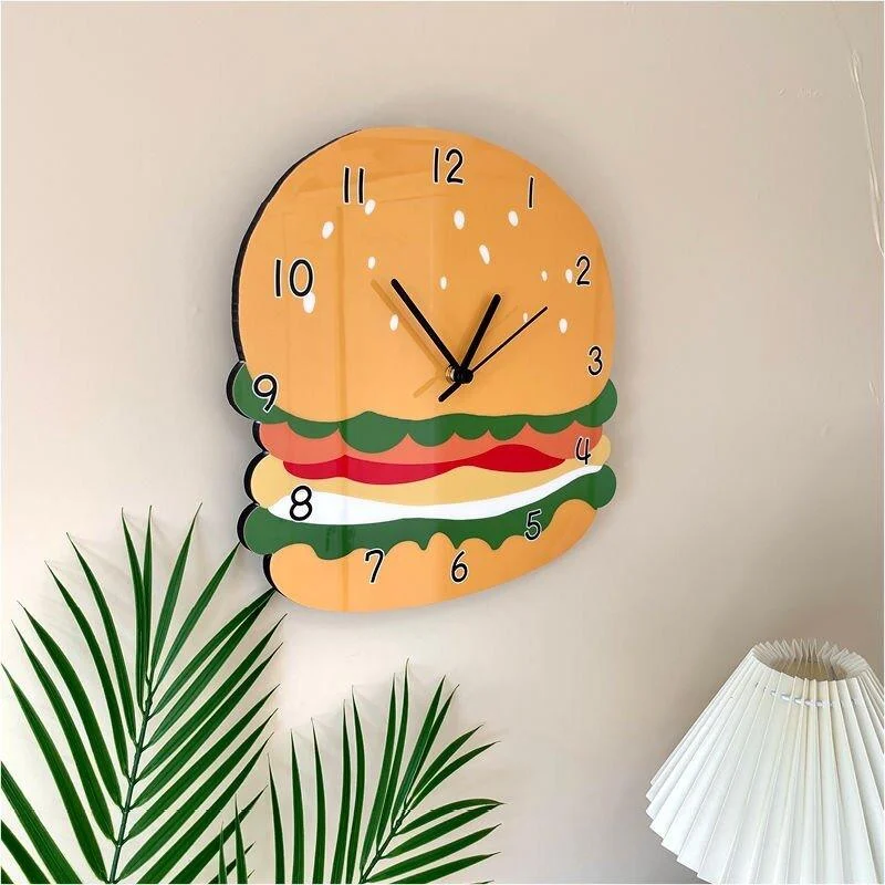 Hamburger' Shaped Cartoon Silent Wall Clock - - #tag1#