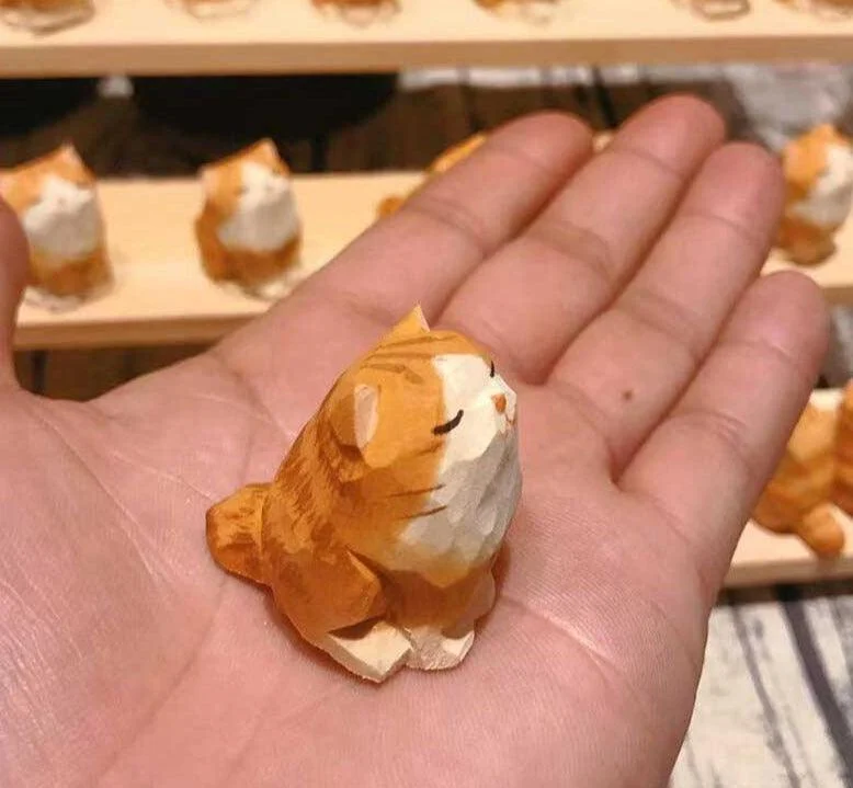 Hand_Carved_Painted_Orange_Wooden_Cat_Figurines_-_-4199198 Hand Carved Painted Orange Wooden Cat Figurines -