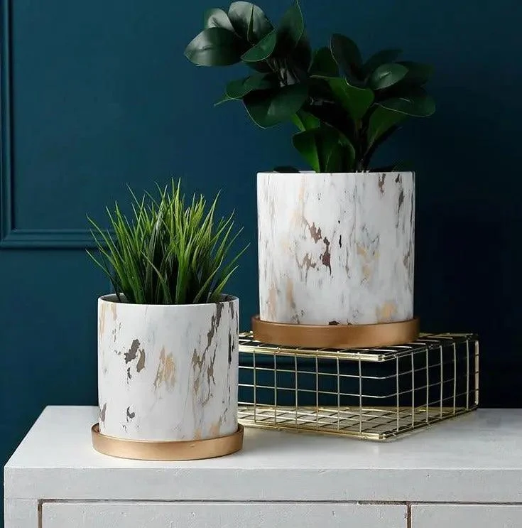 Hand_Made_Planter_With_Gold_Tray_-_-4199270 Hand Made Planter With Gold Tray -