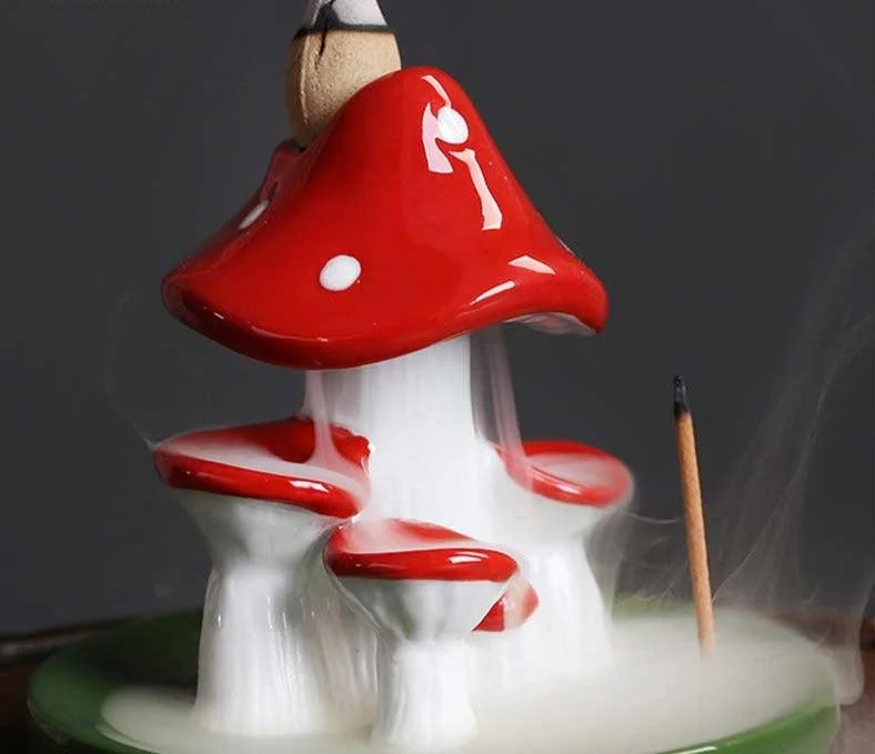 Handicrafted Cute Ceramic Backflow Mushroom Incense Holder -
