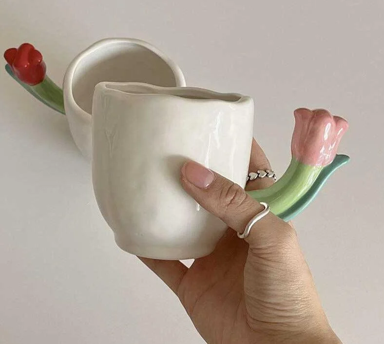 Handmade_Ceramic_Tulip_Mug_with_Floral_Spoon_-_-4199944 Handmade Ceramic Tulip Mug with Floral Spoon -