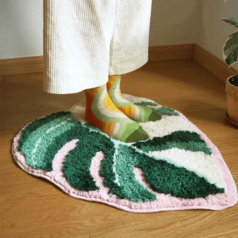 Handmade Tufted Variegated Monstera Rug -