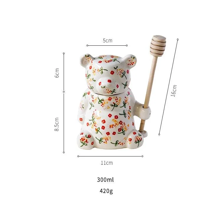 Handpaint_Floral_Bear_Ceramic_Storage_Jars_-_-4200726 Handpaint Floral Bear Ceramic Storage Jars -