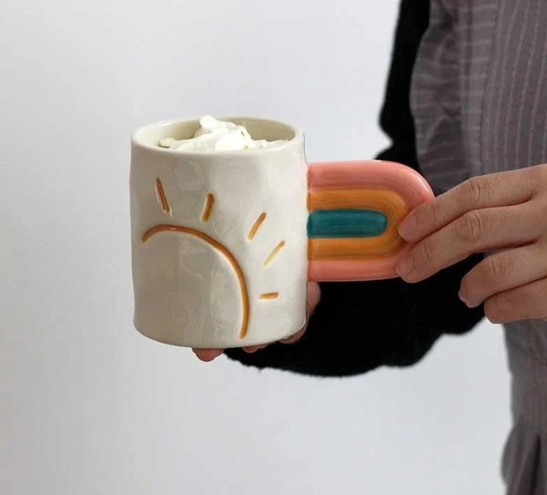 Handpainted_Rainbow_Pottery_Mug_with_Big_Handle_-_-4200904 Handpainted Rainbow Pottery Mug with Big Handle -