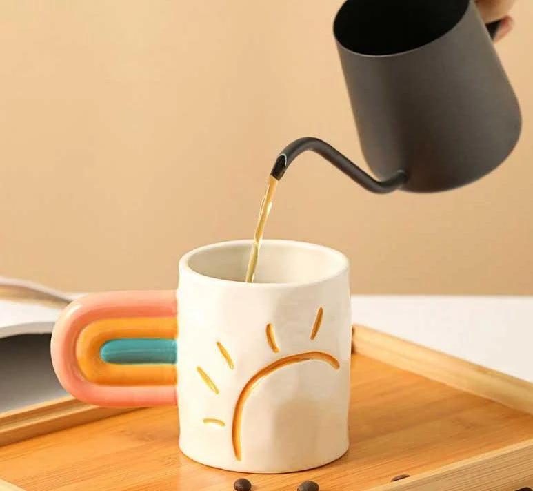 Handpainted_Rainbow_Pottery_Mug_with_Big_Handle_-_-4200913 Handpainted Rainbow Pottery Mug with Big Handle -