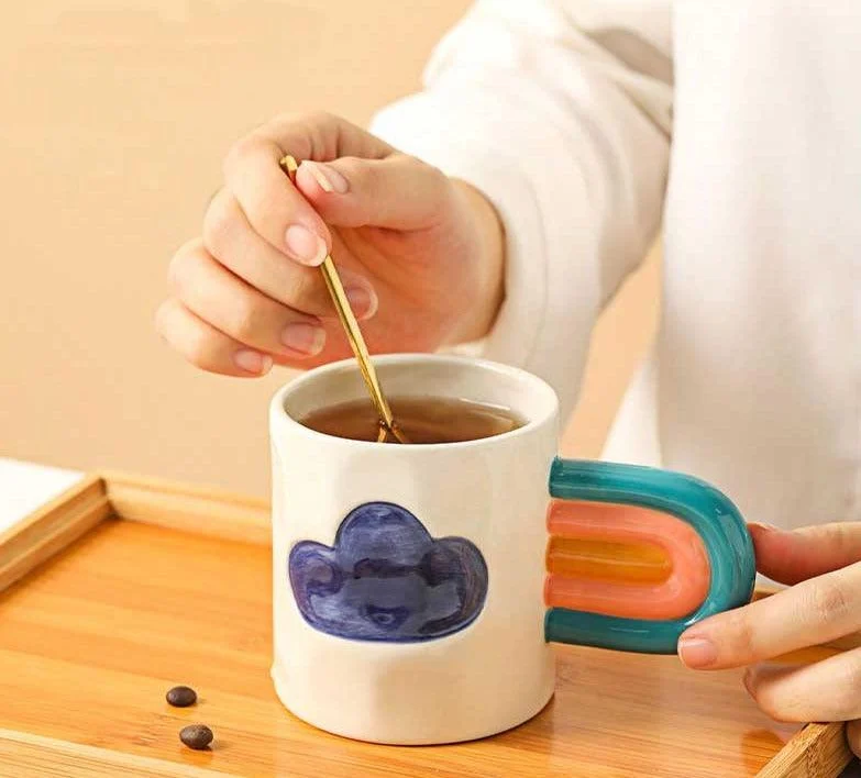 Handpainted_Rainbow_Pottery_Mug_with_Big_Handle_-_-4200918 Handpainted Rainbow Pottery Mug with Big Handle -