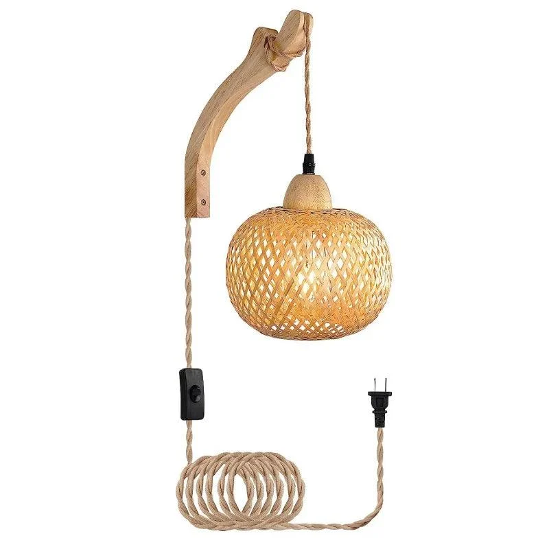 Handwoven Bamboo Wall Lamp - Natural Rattan - Wall Lamp - LED Lighting - Boho Style -  - #tag1#
