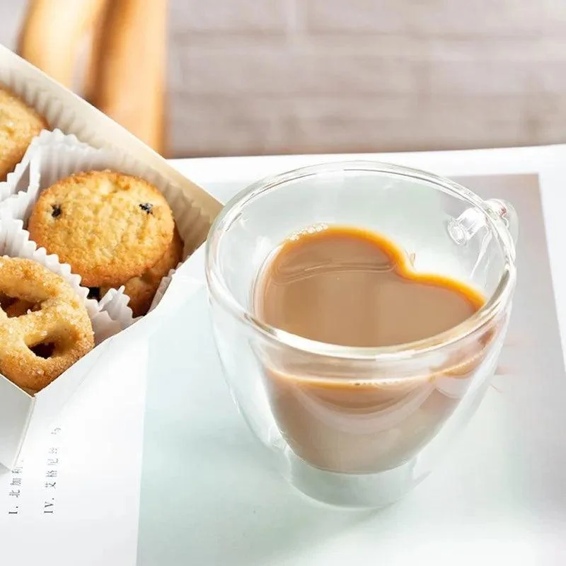 Heart-shaped glass mug couple cups: heat-resistant drinkware -