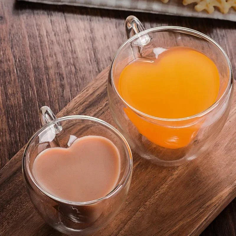 Heart-shaped glass mug couple cups: heat-resistant drinkware -