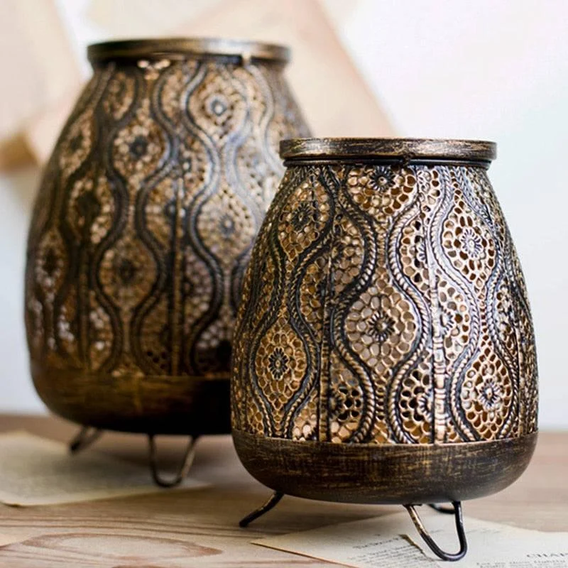 Hollow Carved Lantern Candle Holder - Rustic Elegance -