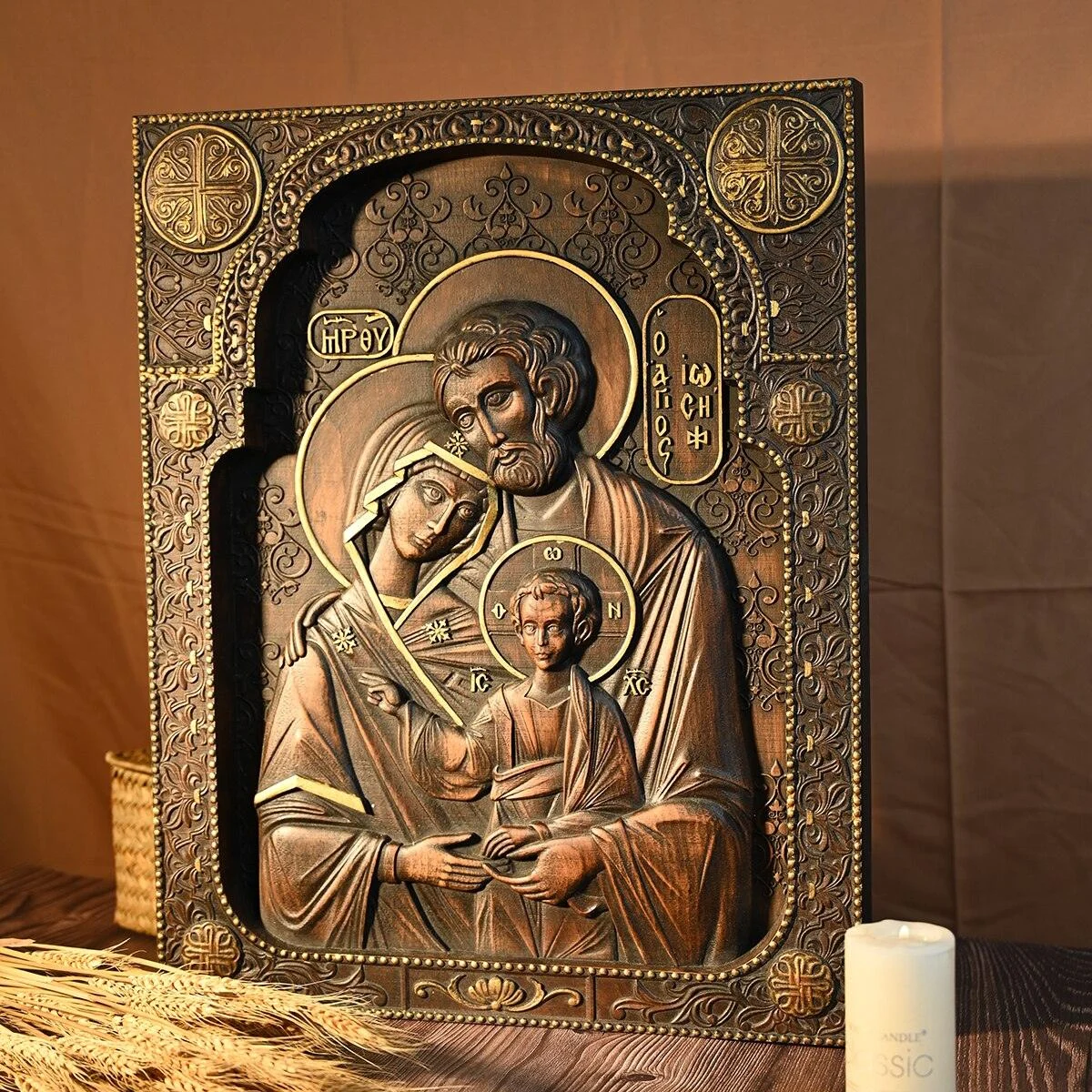 Holy Family Nativity Scene Wood Carving -