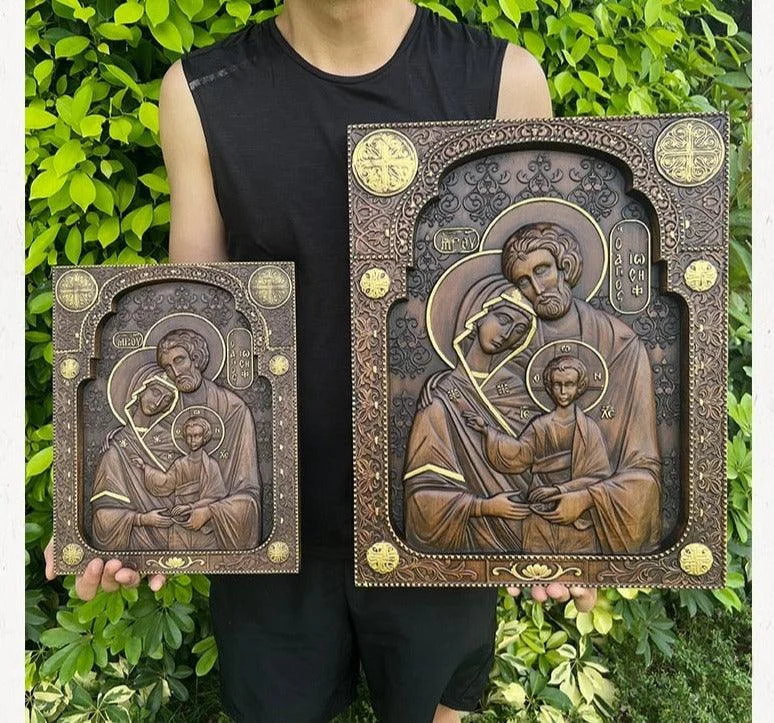 Holy Family Nativity Scene Wood Carving -