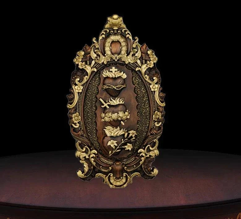 Holy Family Three Sacred Hearts Wall Hanging Art -