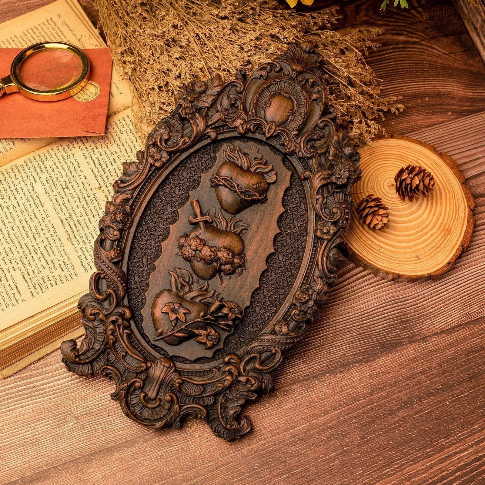 Holy Family Three Sacred Hearts Wall Hanging Art -