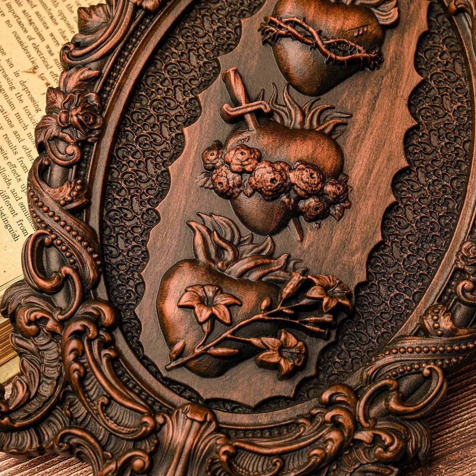 Holy Family Three Sacred Hearts Wall Hanging Art -